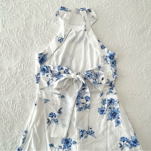 Lulu's White and Blue Floral Midi Dress - Picture 6 of 9